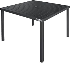 Global Industrial 40" Square Aluminum Slatted Dining Table, Black