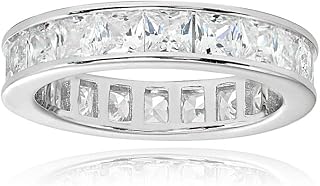 Yellow Gold 925 Sterling Silver 3mm Princess-Cut Cubic Zirconia Channel Set Eternity Band Ring for Women, Size 9