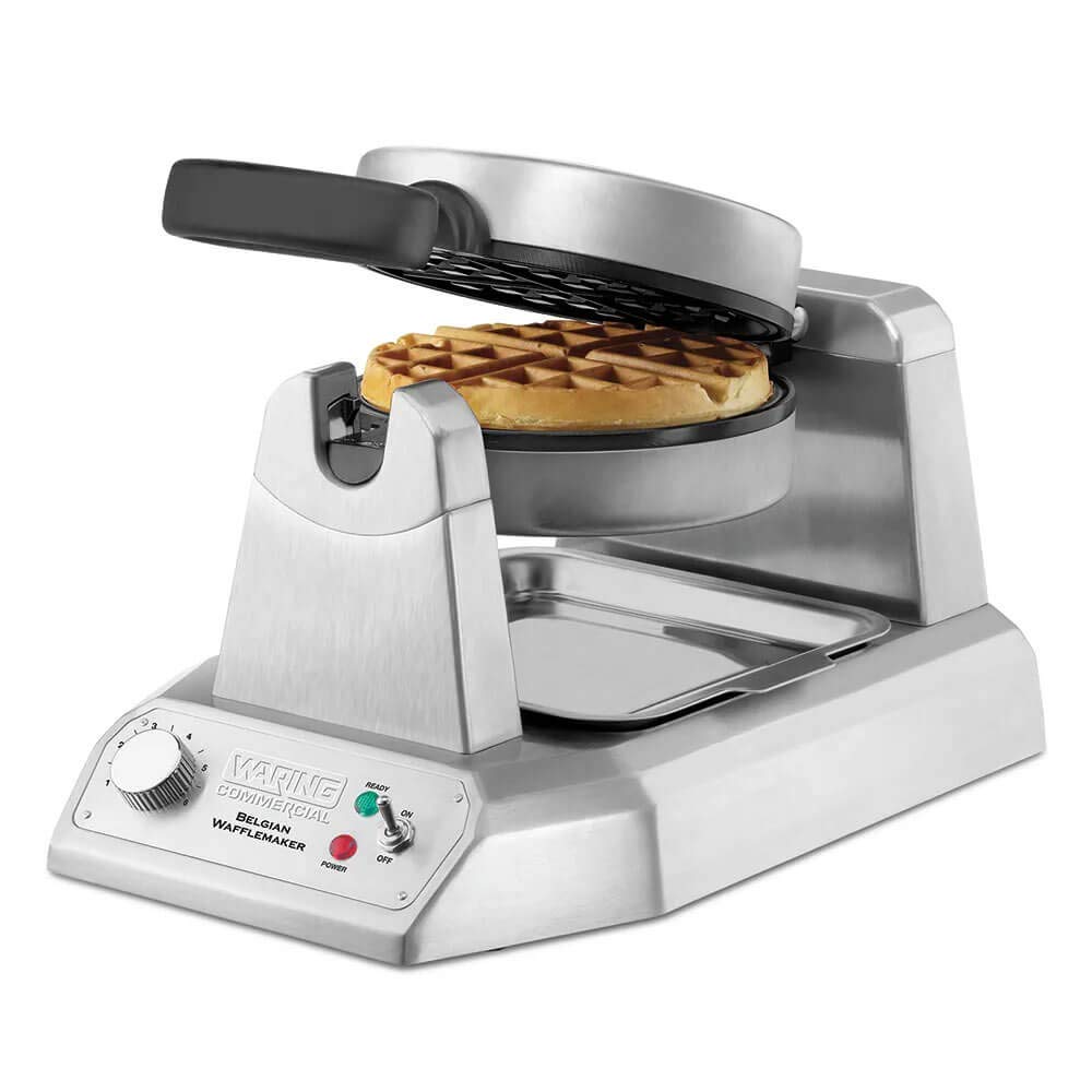 Belgian Waffle Maker with Rotary Feature & 25 Waffles per Hour by Waring – 12.5 x 17.88 x 10.5 inches, Diecast Metal, Silver, Model WW180X