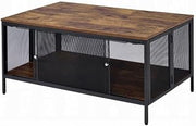 41" Foldable Wooden Coffee Table, Round Coffee Table with Metal Sliding Doors, Mesa De Centro para Sala with Tool-Free Assembly for Indoor Leisure Areas, Ancient Oak,Black