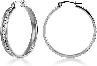 Stainless Steel Crystal Channel-Set Round Hoop Earrings