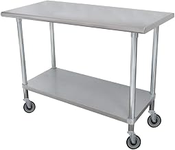 Advance Tabco ELAG-304C Work Table, 48" W x 30" D, 16 Gauge 430 Stainless Top with 18 Gauge Adjustable Galvanized Steel Undershelf & Casters