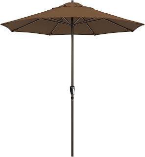California Umbrella 12-Year Protection 7.5-Ft Outdoor Patio Umbrella, Sunbrella Fade-Resistant Fabric, Auto-Tilt, Heavy Duty Aluminum Frame, 8 Reinforced Ribs for Pool or Deck, Bronze Pole, Teak