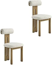 Furnifact Boucle Fabric Upholstered Dining Chairs Set of 2, Upholstered Kitchen Dining Room Chairs for Dining Table, French Oak Ivory