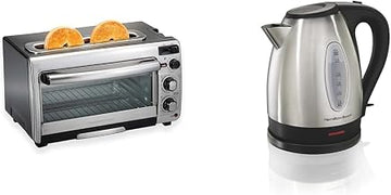 Hamilton Beach 2-in-1 Countertop Oven and Long Slot Toaster, Stainless Steel & Electric Tea Kettle, Water Boiler & Heater, 1.7 Liter, Cordless Serving, 1500 Watts for Fast Boiling, Stainless Steel