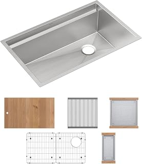 Elkay CS30K Circuit Chef 32-1/2" Undermount Single Basin Stainless Steel Kitchen Sink with Basin Rack, Colander and Cutting Board - Stainless Steel/Cherry