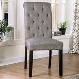 Rustic Side Chair Set of 2 in Light Gray - Linen-Like Fabric Scroll Back Dining Chair Button Tufted - Solid Wood Frame Alfred Collection