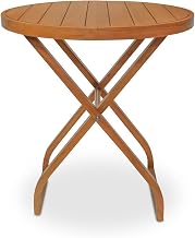 Perry Outdoor Bistro Table, Round, Teak Wood, Natural Finish, Folding Design, Stow-Away Clips, Natural