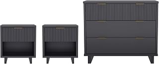 Elara Contemporary 3-Piece Dresser and Nightstand, Charcoal Gray