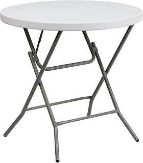 Flash Furniture 2.63-Foot Round Granite White Plastic Folding Table | Lightweight, Easy Storage, Commercial Grade