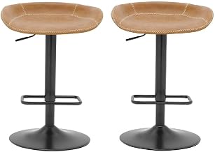 Furnifact Faux Leather Bar Stools with Gas-Lift Swivel, Adjustable Height Round Seat Counter Height Stools Set of 2
