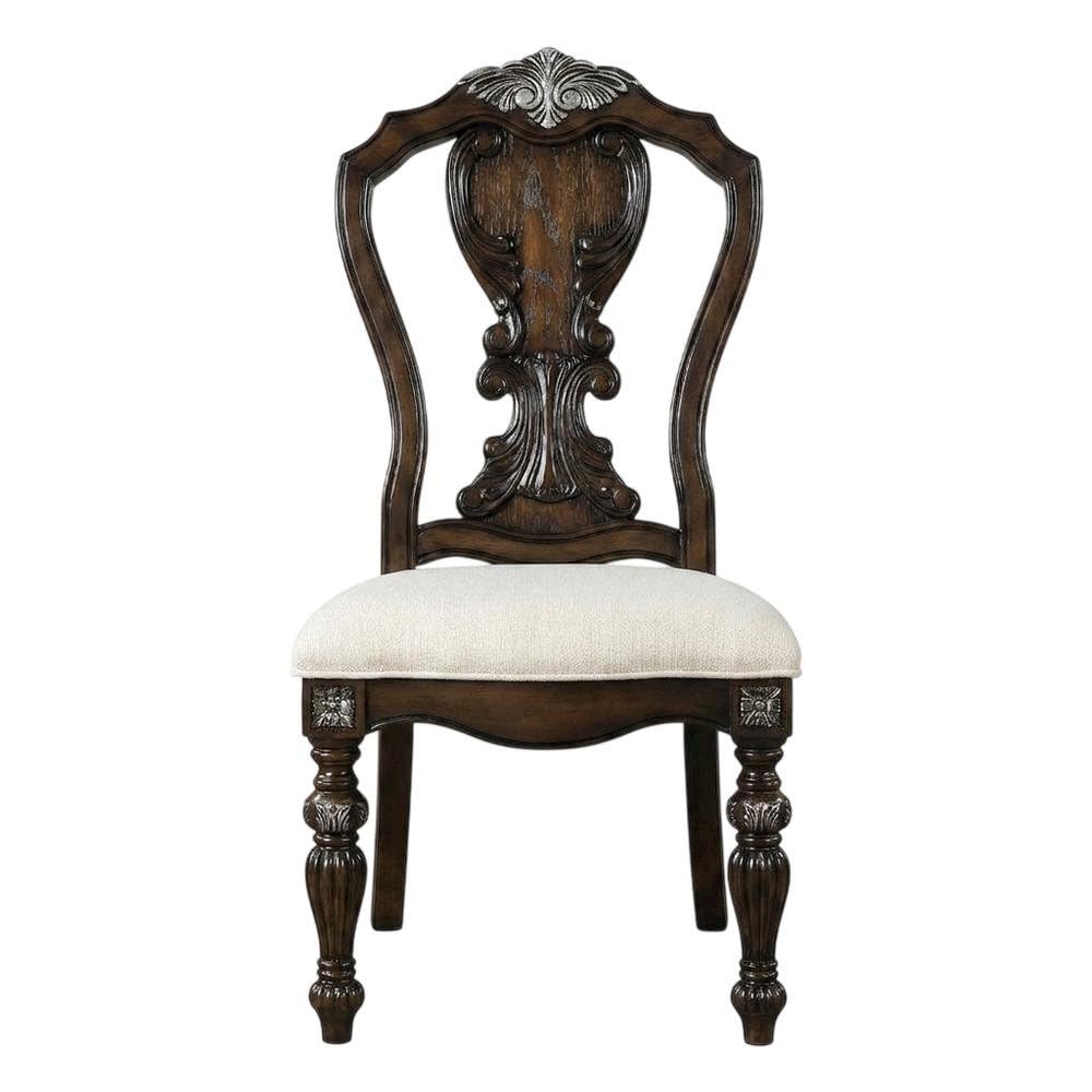 Dark Brown Upholstered Dining Side Chair Set of by Starlight Canyon Home – Solid Rubberwood, Oak Veneer, Engineered Wood, Fabric, Brown, Pack of 2