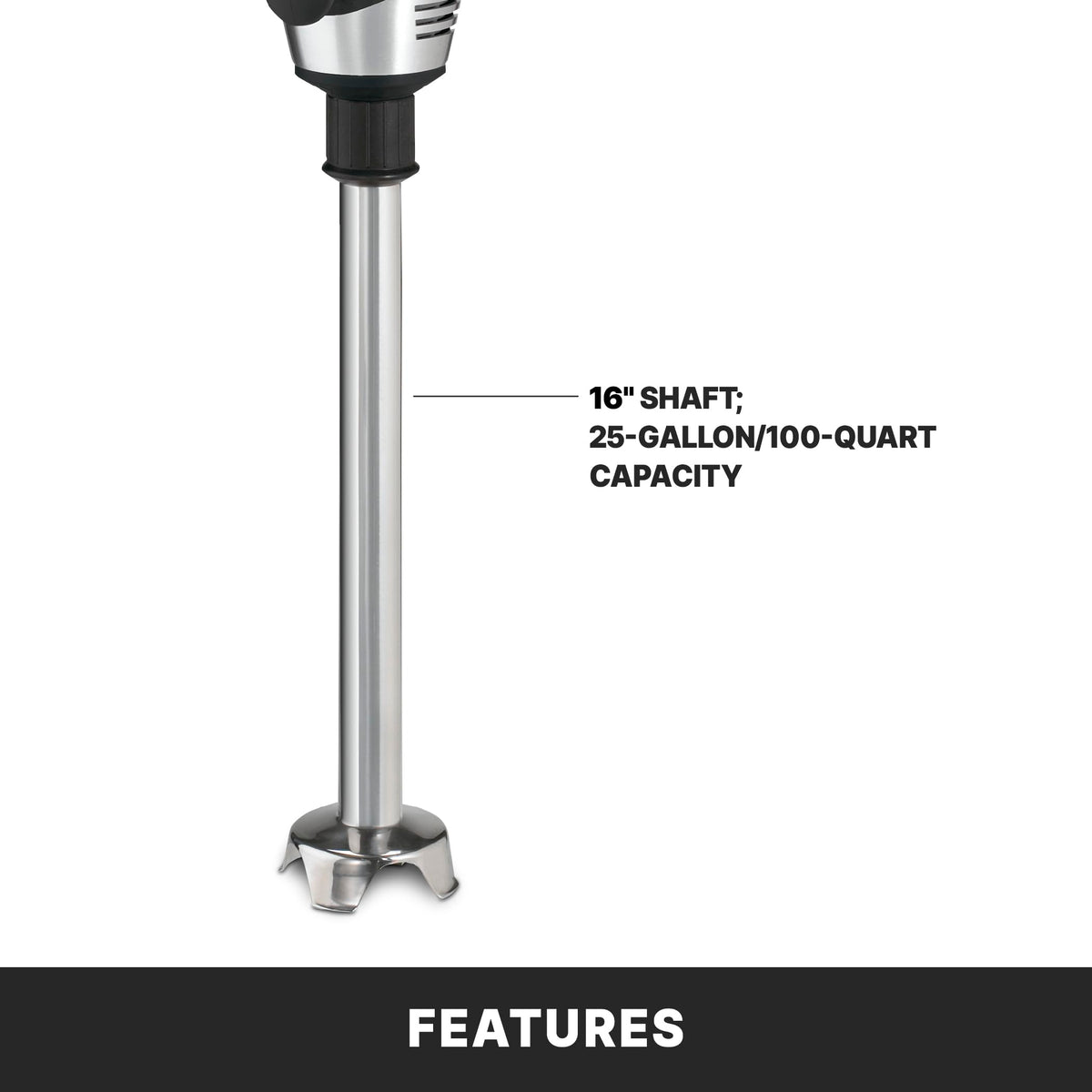 Commercial Big Stix Heavy Duty Immersion Blender by Waring – 25-Gallon, 25.0 gallons, Stainless Steel, 16 Inch Shaft | 25 Gallon Capacity, Model WSB60