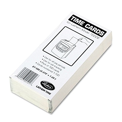 Time E7100 Time Card for Lathem Model 7000E – Pack of 100, Model LTHE7100