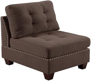 Black Coffee Tufted Armless Chair with Linen-Like Fabric