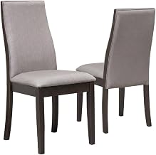 Furnifact Polyester Upholstered Dining Chairs Set of 2, Farmhouse Kitchen Chairs for Dining Table with Espresso Wood Legs, Taupe
