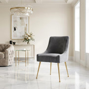 Velvet-Upholstered Side Chair with Gold Stainless Steel Legs by Starlight Canyon Home – Velvet, Grey