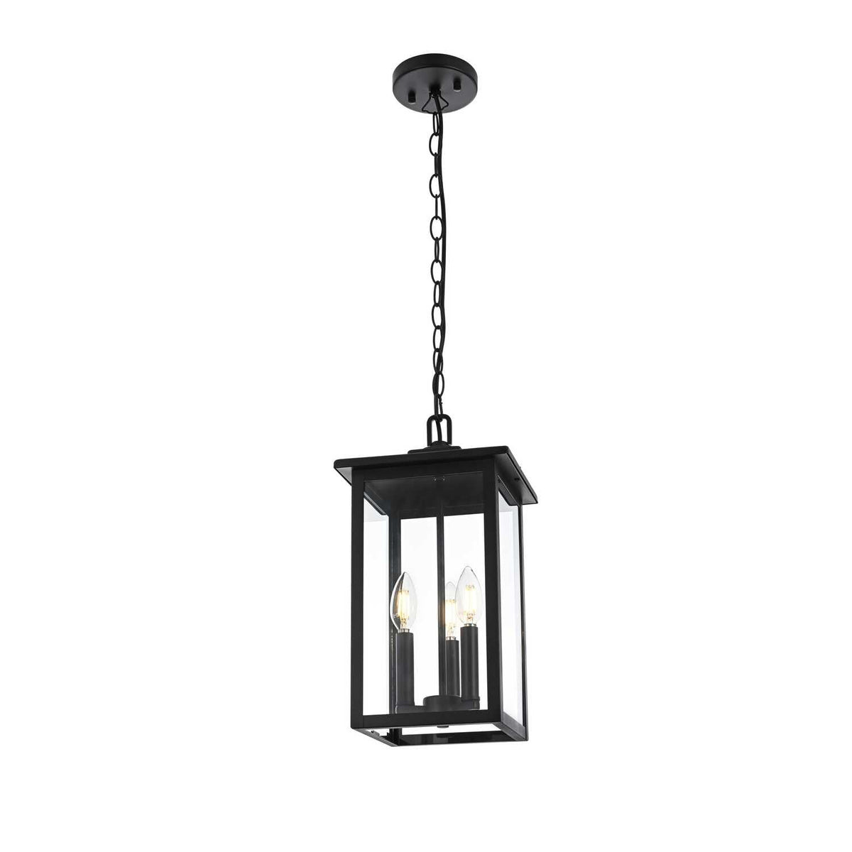 Carlisle 7" Outdoor Pendant in Black by Elegant Lighting – 9.00"W x 16.50"H x 9.00"L, Glass, Black, Model OD325H17BK