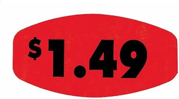 Price Labels $1.49 Red with Black Imprint - 1 3/8 L x 7/8 H 1000 Per Roll