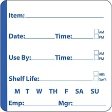 White Dissolvable Shelf Life Labels Blue Imprint - 2" L x 2" H, 250 per Roll