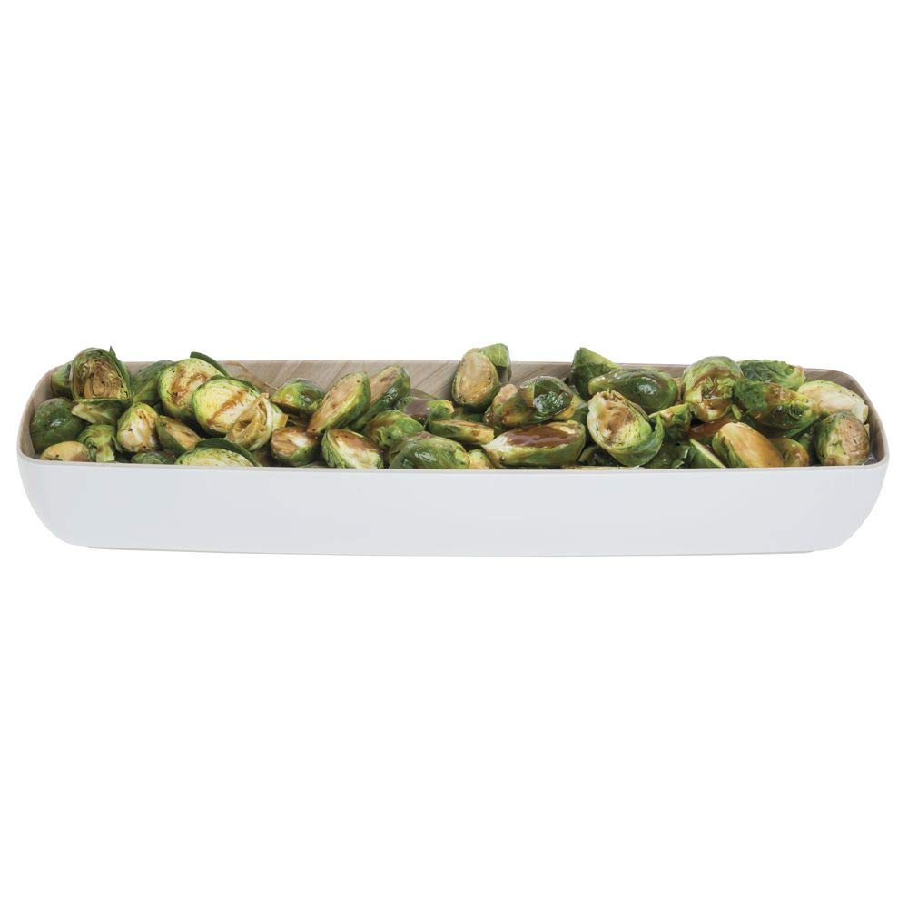 Serving Bowl Wood-Look White Melamine with Light Wood Inside - 20 7/8 L x 6 2/3 W x 3" H by HUBERT – Melamine, White, Model M2381-WHITE