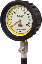 Joes Racing Products Tire Pressure Gauge, Pro Tire, Glow in The Dark, 0-15 psi, Analog, 2-1/2 in Diameter, White Face, 1/2 lb. Increments, Pressure Hold Valve, Each, Black (32325)