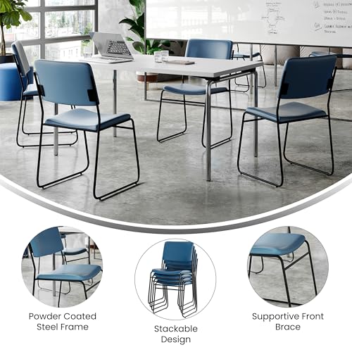 Flash Furniture Navy Vinyl/Black Frame / Set of 5 / Contemporary Stacking Chairs