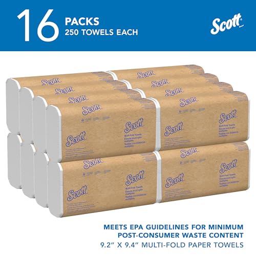 Scott Professional 250 Count (Pack of 16) / White / Multi-Fold Towels 9.2” x 9.4” Paper Towels