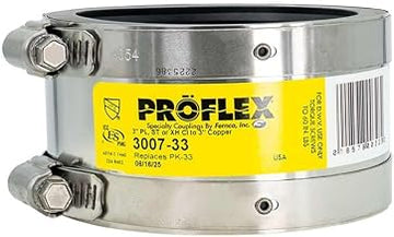 Fernco ProFlex P3007-33 3" Shielded Above Ground Pipe Coupling for Plastic, Steel or Extra-Heavy Cast Iron to Copper Plumbing Connections