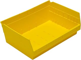 QUANTUM STORAGE SYSTEMS Quantum Storage QSB218 Store-More Heavy-Duty Nesting Plastic Shelf Bins for Pharmacy, Hospital & Warehouse, Hanging Lip & 7 Divider Slots, 12" x 17" x 6", Yellow, 6-Pack