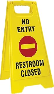 Accuform PFW432 Sturdy Plastic 2 X Fold-Ups Floor Sign, Legend "NO ENTRY RESTROOM CLOSED" with Arrow and Graphic, 25" Height x 12" Width (at base) and 11" Open Footprint, Red/Black on Yellow, 24" x 12"