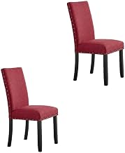 Furnifact Fabric-Upholstered Dining Chairs with Nailhead Trim, Set of 2, Upholstered Kitchen Chairs for Dining Room Table, Red