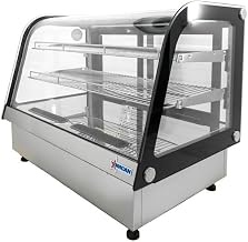 Omcan Countertop Refrigerated Commercial Display Case, 112L Capacity, Curved Glass Door, Sliding Rear Access, 110-120V, Black and Stainless Steel, RS-CN-0160-4D