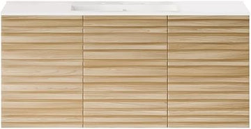 Swiss Madison Cascade 48" Wall-Mounted Bathroom Vanity in Natural Oak with 3-Hole Widespread Sink Top