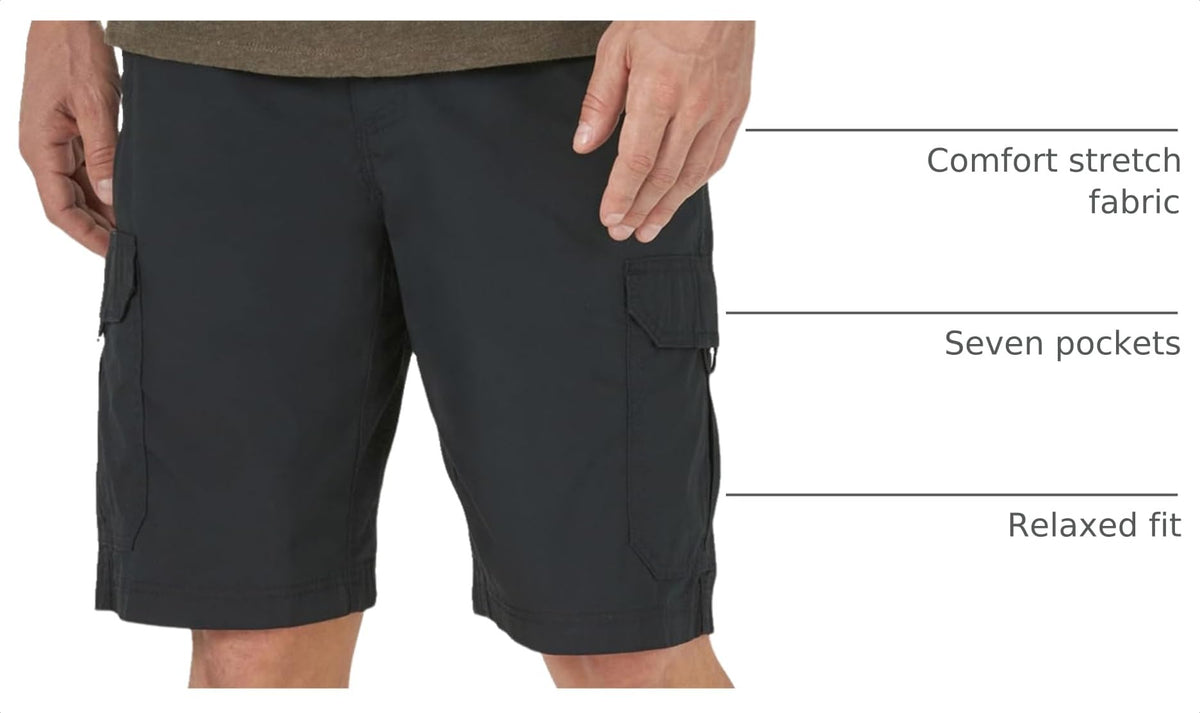 Men's Extreme Motion Crossroad Cargo Short by Lee – 36, Cotton, Black, Model 21870-19-36