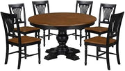 Furnifact Rubberwood Oval Pedestal Kitchen Table 7 Piece Set, Slatted Back Dining Table Set for 6 Dining Room Chairs, Black & Cherry