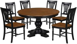Furnifact Rubberwood Oval Pedestal Kitchen Table 7 Piece Set, Slatted Back Dining Table Set for 6 Dining Room Chairs, Black & Cherry