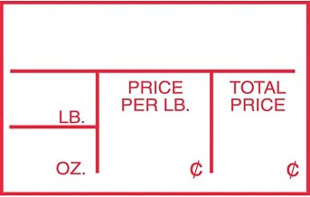 Price Per Pound Label Multi-Purpose Price Tag Labels White Red Imprint - 2"L x 1 1/4"H 1000 Per Roll