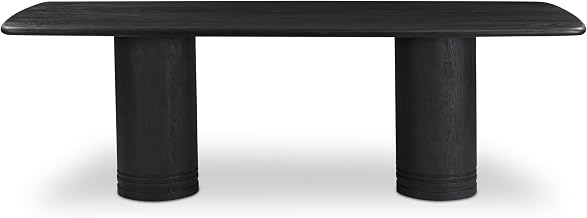 Daphne Dining Table, Rectangular, Solid Acacia Wood, Double Pedestal Base, Carved Legs, Seats Eight, Black
