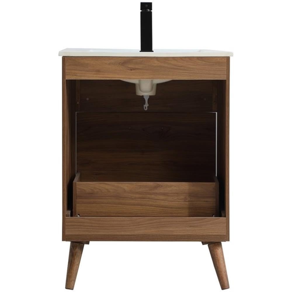 24 Inch Bathroom Vanity in Walnut Brown by Elegant Decor – 24" - Single, Metal, Brown,black, Model VF41024WB