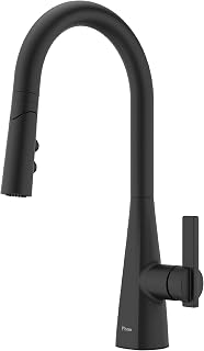 Pfister Exemplar Kitchen Faucet with Pull Down Sprayer Single Handle High Arc Matte Black Kitchen Sink Faucet NSF Certified Spot Defense Finish 1 or 3 Hole F5297EPSDB