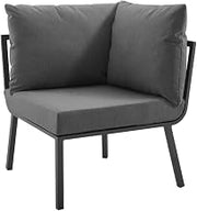 Gray Aluminum Corner Chair for Outdoors, Patio Seating with Armrest and Backrest, Weather-Resistant Frame, Comfortable Cushions