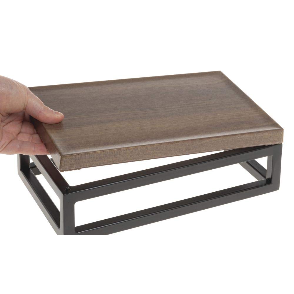 Black Display Riser with Acacia Top - 3 1/5" H by HUBERT – Metal, Black, Model 39035+14779