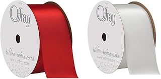 Berwick Offray 1.5" Wide Red Double Face & White Single Face Satin Ribbons, 3 & 4 Yards