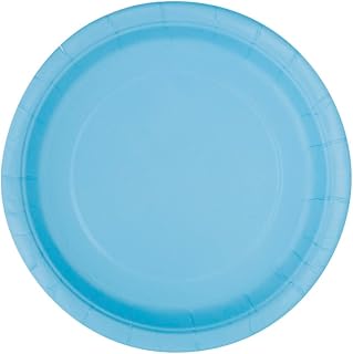 Unique Party Lovely Powder Blue Solid Round Dinner Plates - Vibrant 9" (Pack of 16) - Sturdy & Stylish - Perfect for Birthdays, Showers & Celebrations