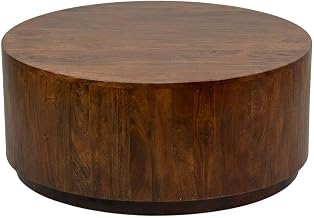 Furnifact Solid Mango Wood Round Coffee Table, Living Room Center Table, Wooden Cocktail Table for Living Room, Chestnut