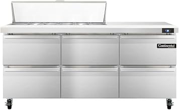 SW72-12C-D Sandwich Unit, 72" W, With 12 Pan Top Openings, 19" Cutting Board & Six Drawers