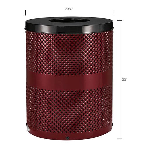 Outdoor Perforated Steel Trash Can with Flat Lid by Global Industrial – Steel, Red, Model 261925RD