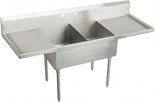 Elkay WNSF8230LR2 Commercial 78" x 27-1/2" Two Basin Scullery Sink with Drainboard 2 Holes