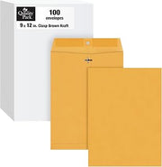 Quality Park 9 x 12 Clasp Envelopes, Clasp and Gummed Closures for Storing or Mailing, Extra Heavy-Duty 32 lb Kraft Paper, 100 per Box (QUA37790)